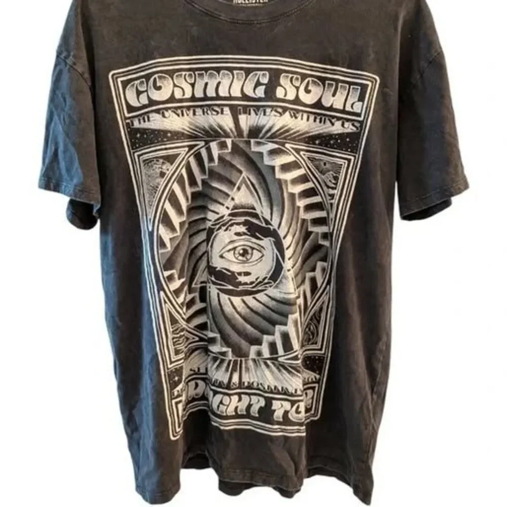 Hollister Cosmic Soul Graphic Tee Black Grunge Y2K Streetwear Alt Festival S